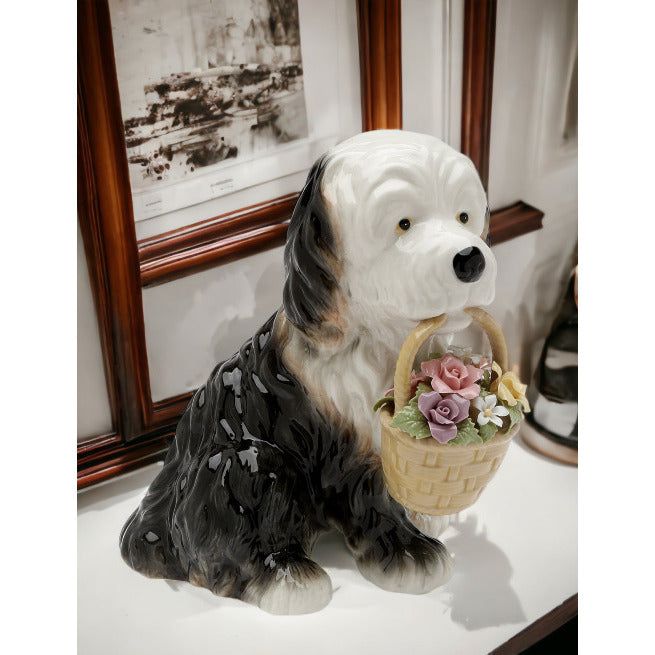 Ceramic St. Bernard Dog with Flower Basket Music BoxHome DcorKitchen Dcor, Image 2