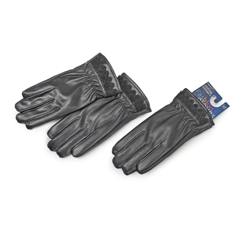 ThermaWear Womens Fashion Faux Leather Gloves Image 1