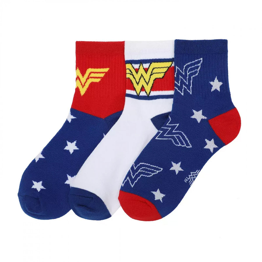 Wonder Woman Stars Womens Quarter Crew Socks 3-Pack Image 1