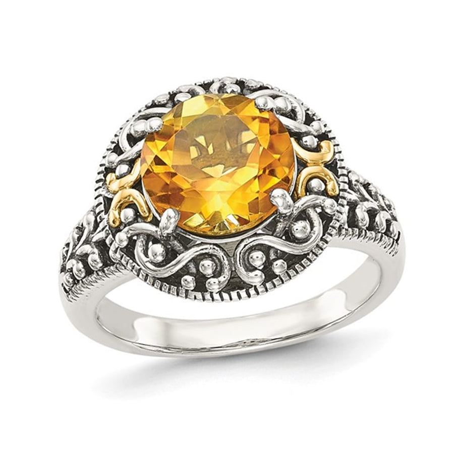 1.80 Carat (ctw) Citrine Ring in Antiqued Sterling Silver with 14K Gold Accents Image 1