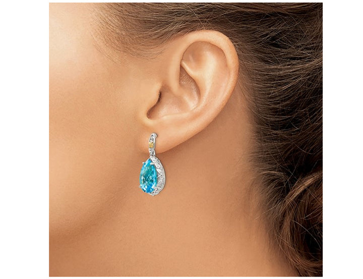 9.72 Carat (ctw) Pear-Cut Blue Topaz Dangle Earrings in Sterling Silver Image 3