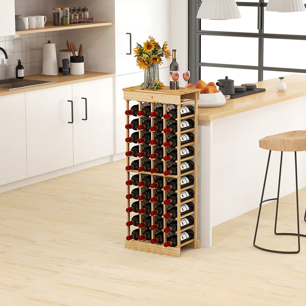 40 Bottles Modular Wine Rack Wood Stackable Storage Stand Wine Bottle Holder Image 2