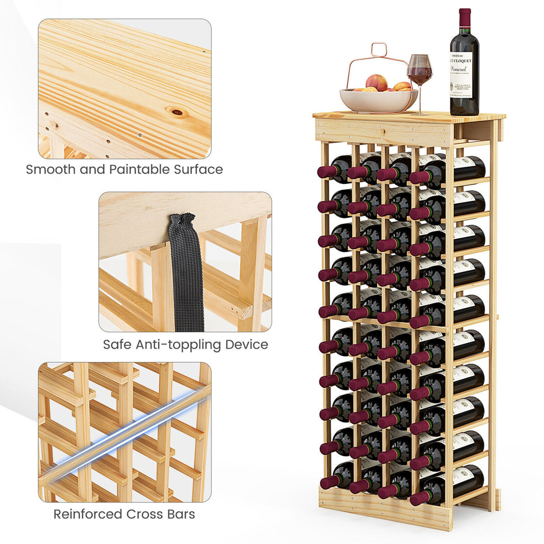 40 Bottles Modular Wine Rack Wood Stackable Storage Stand Wine Bottle Holder Image 7