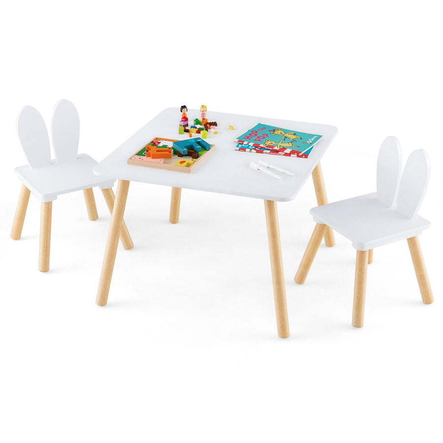 3 Pieces Kids Table and Chairs Set Children Wooden Furniture Set w/Solid Wood Legs Image 1