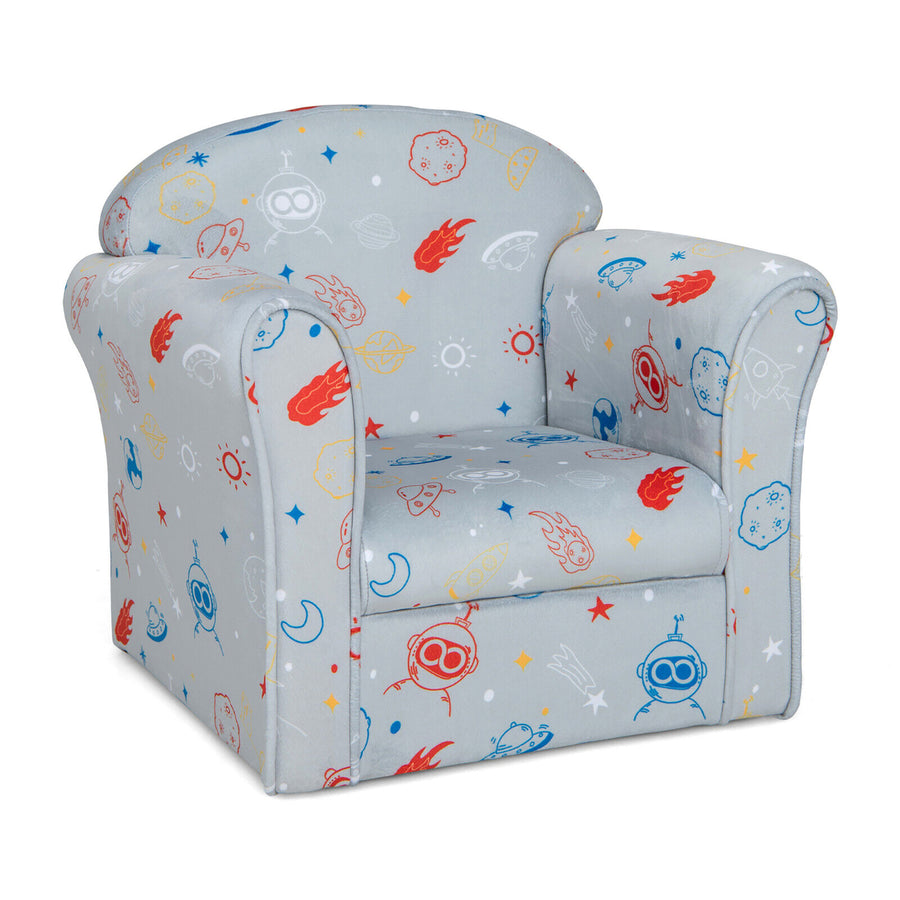 Kids Sofa Toddler Upholstered Armrest Chair w/Solid Wooden Frame Gray Image 1