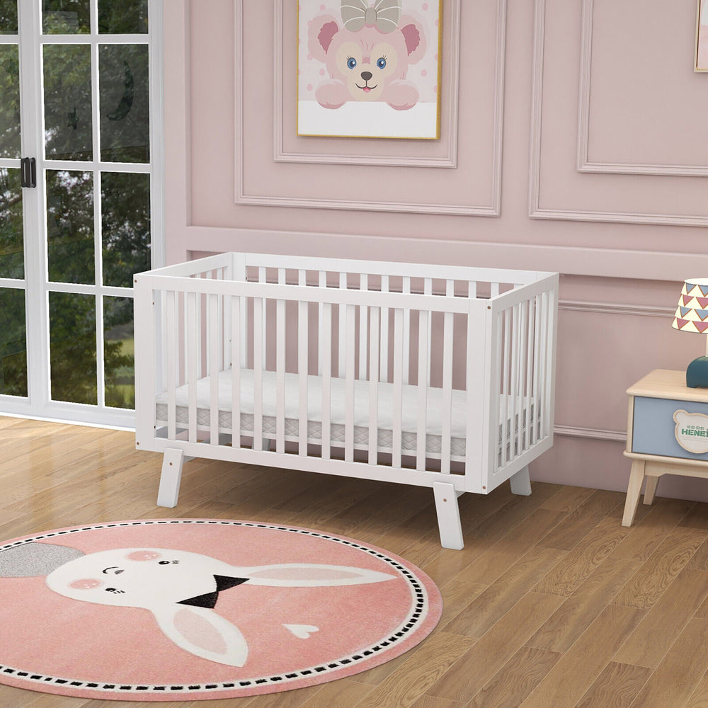 Wooden Baby Crib 3-Height Adjustable Wood Mini Crib Non-Toxic Finish In White Image 2