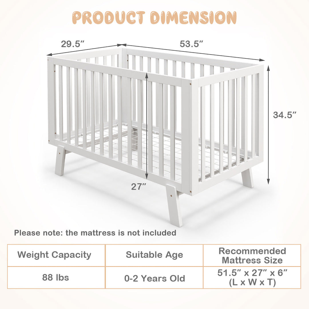 Wooden Baby Crib 3-Height Adjustable Wood Mini Crib Non-Toxic Finish In White Image 3