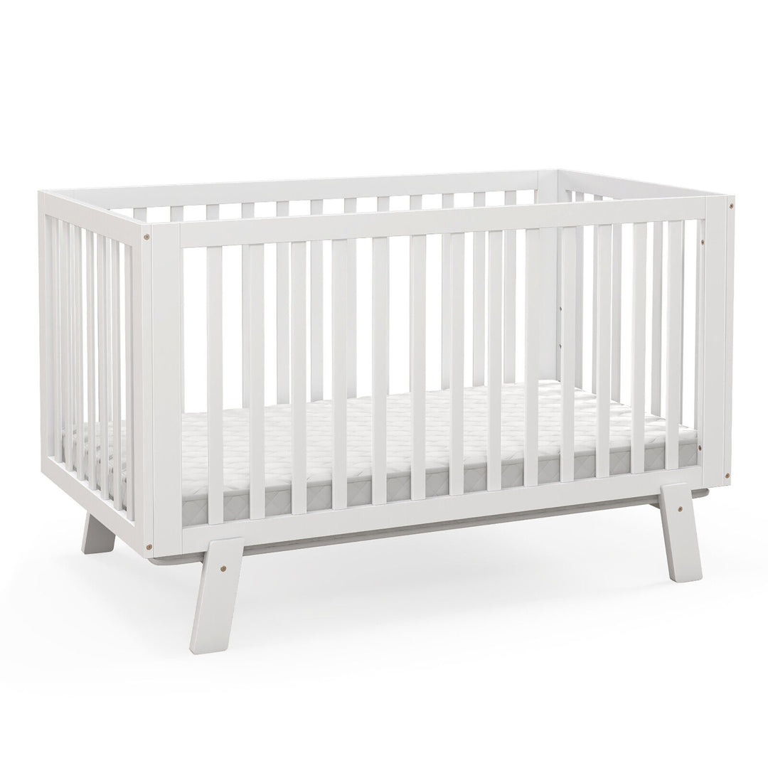 Wooden Baby Crib 3-Height Adjustable Wood Mini Crib Non-Toxic Finish In White Image 4