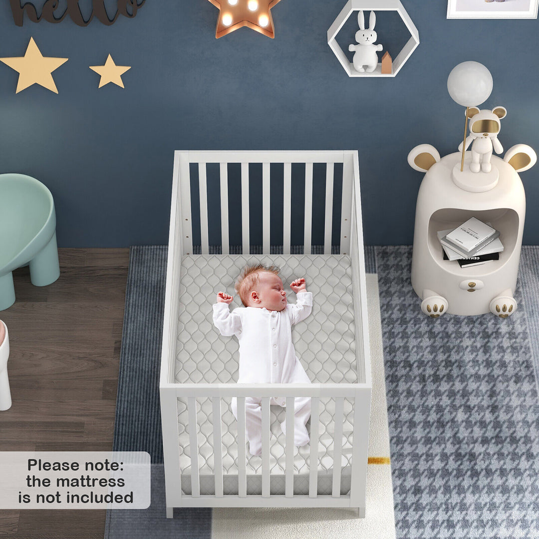 Wooden Baby Crib 3-Height Adjustable Wood Mini Crib Non-Toxic Finish In White Image 4