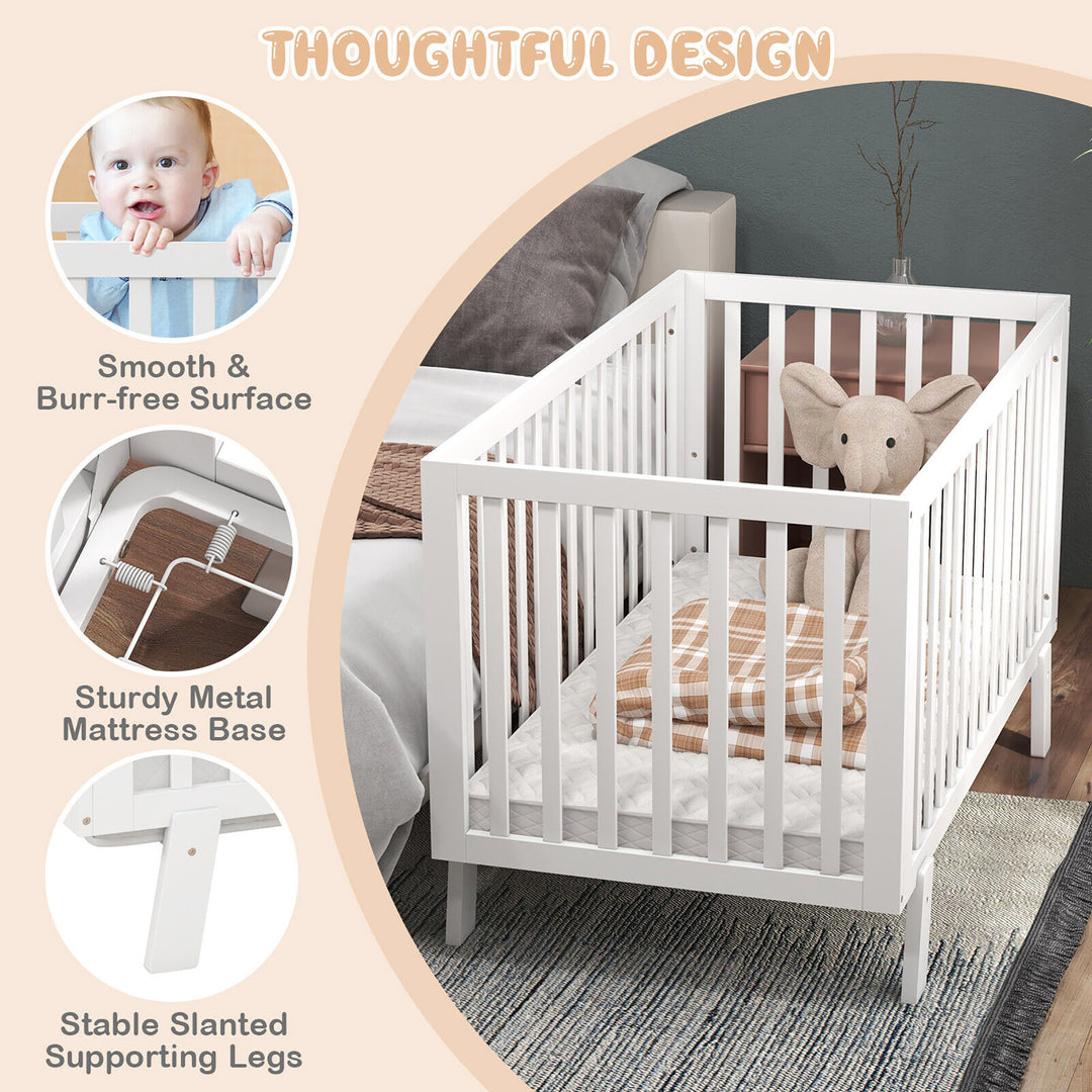 Wooden Baby Crib 3-Height Adjustable Wood Mini Crib Non-Toxic Finish In White Image 6