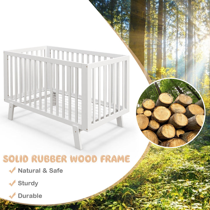 Wooden Baby Crib 3-Height Adjustable Wood Mini Crib Non-Toxic Finish In White Image 8