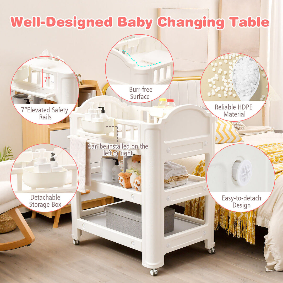 Baby Changing Table Infant Diaper Changing Station w/Changing Pad Wheels Beige Image 10
