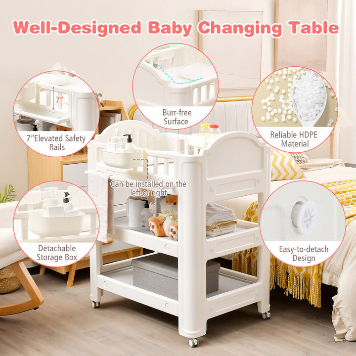 Baby Changing Table Infant Diaper Changing Station w/Changing Pad Wheels Beige Image 10