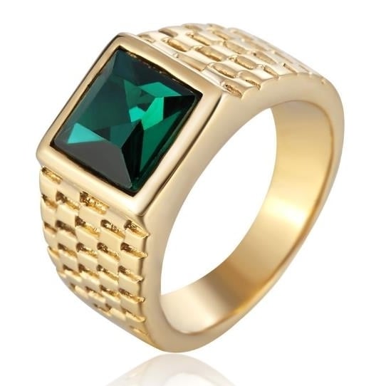 minimalist gold gemstone titanium steel ring for men and women Image 1