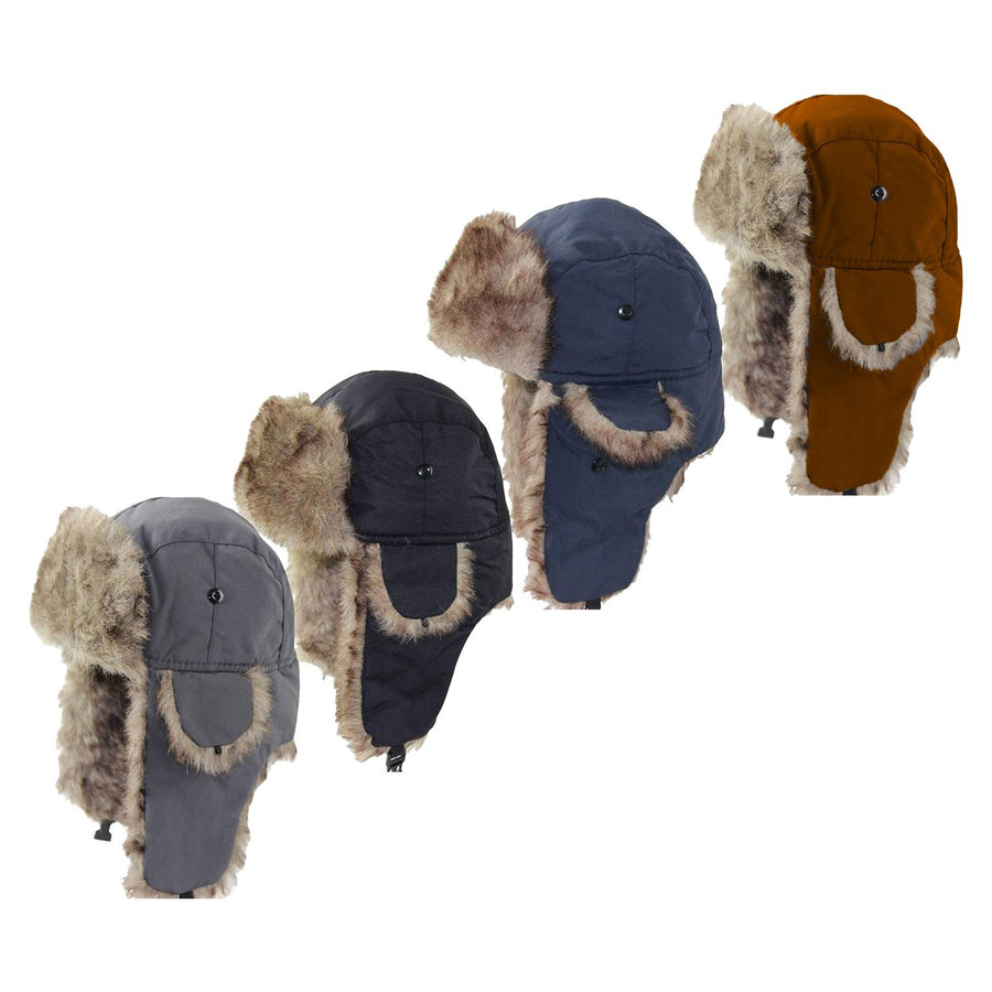 Multi-Pack: Mens Winter Warm Soft Cozy Russian Ushanka Faux faux Hat with Ear- Flaps Image 1