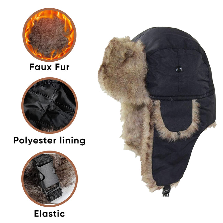 Mens Winter Warm Soft Cozy Russian Ushanka Faux faux Hat with Ear-Flaps Image 4