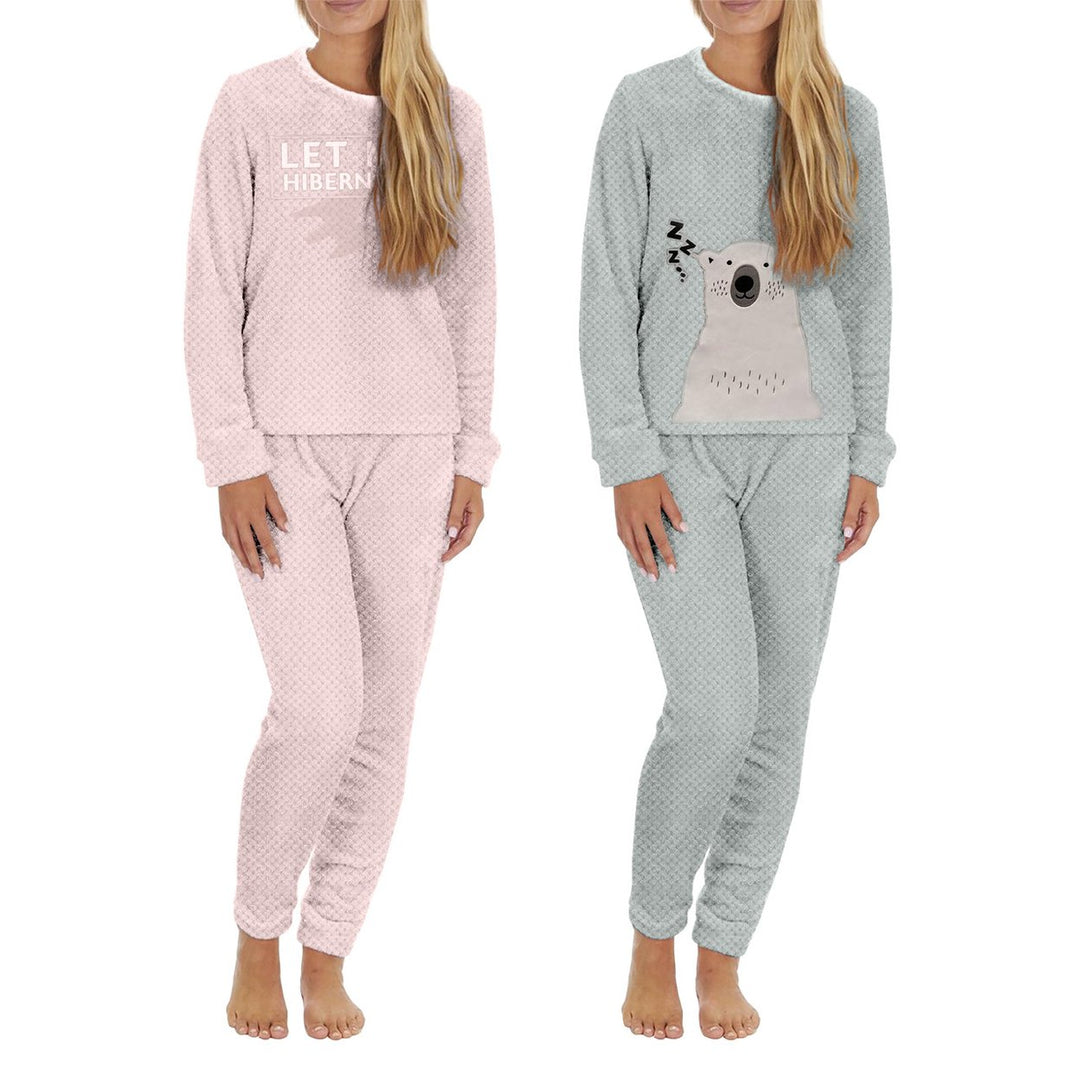 2-Sets: Womens Plush Popcorn Knit Top and Jogger Pants Pajama Set (Plus Size) Image 1