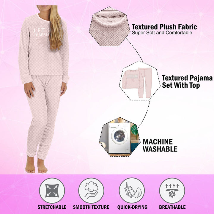 2-Sets: Womens Plush Popcorn Knit Top and Jogger Pants Pajama Set (Plus Size) Image 3
