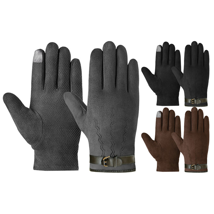 2-Pairs: Winter Warm Soft Lining Weather-Proof Touchscreen Suede Insulated Gloves Image 6
