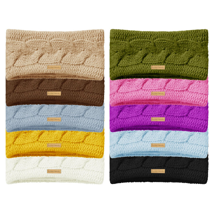 2-Pack: Womens Ultra-Soft Cozy Polar Fleece Lined Cable Knit Popcorn Stitch Headband Image 3