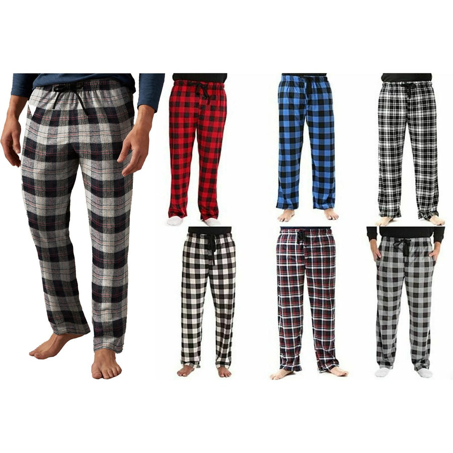 Multi-Pack: Mens Ultra Soft Cozy Flannel Fleece Plaid Pajama Sleep Bottom Lounge Pants Image 1