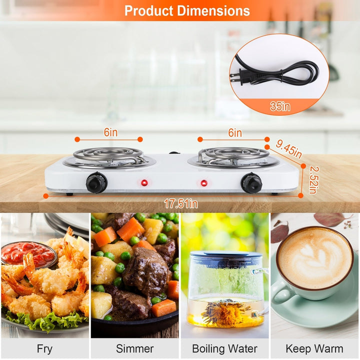 2000W Electric Double Burner Portable Coil Heating Hot Plate Stove Countertop RV Hotplate with Non-Slip Rubber Feet 5 Image 4