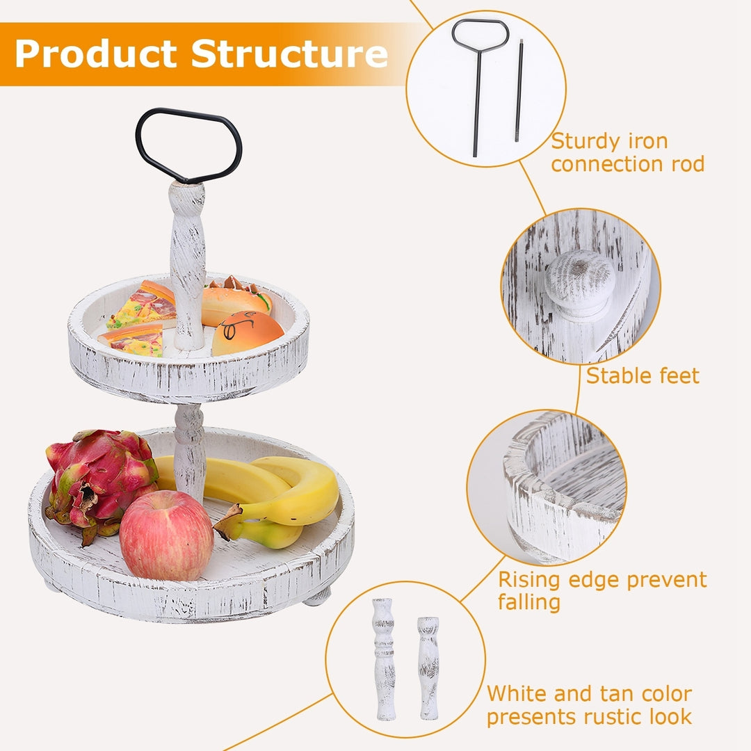 2 Tier Serving Tray Round Farmhouse Kitchen Table Tray Stand Food Fruits Cupcake Display Coffee Countertop Tray Image 3