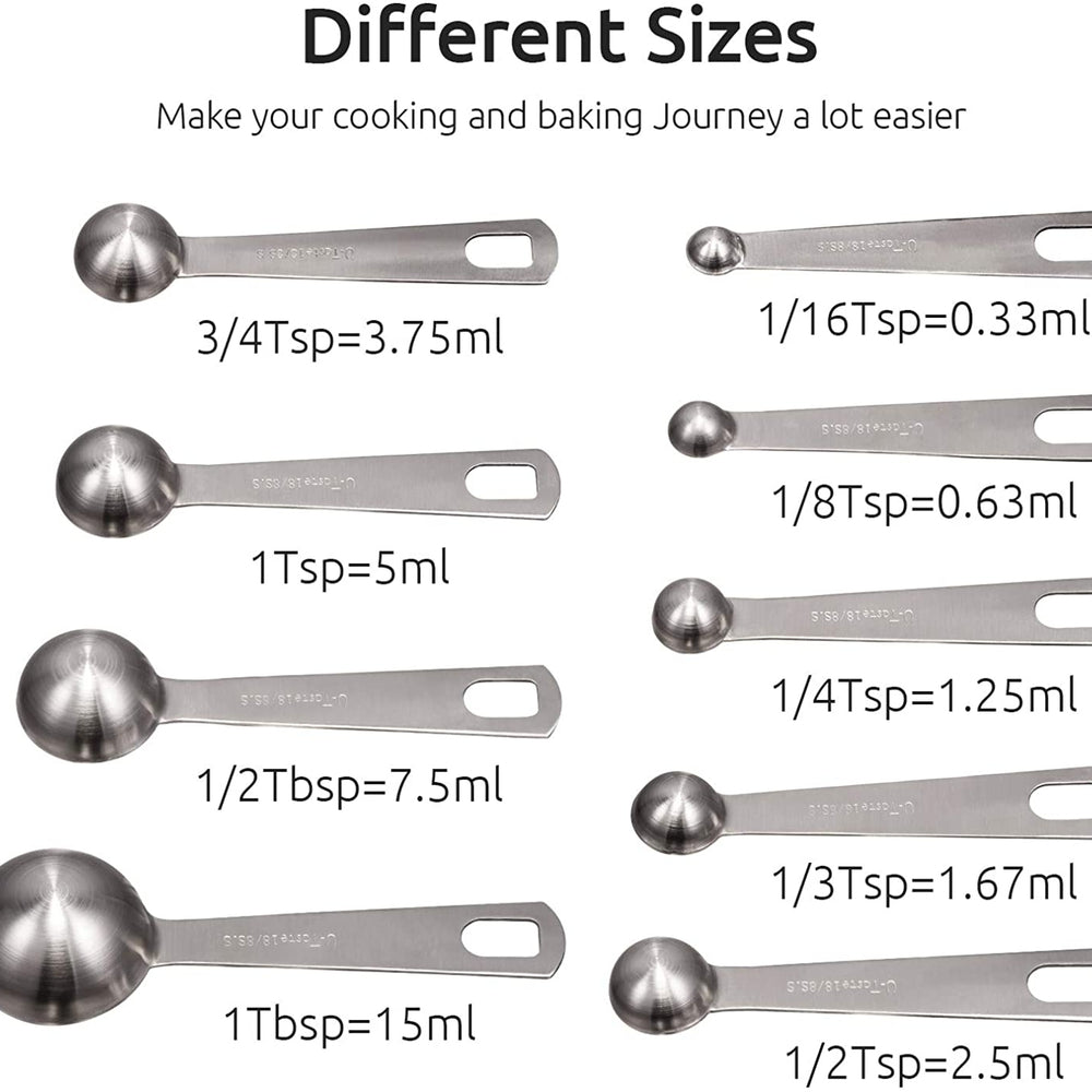 Set of 9 Stainless Steel Baking Measuring Spoons Image 2