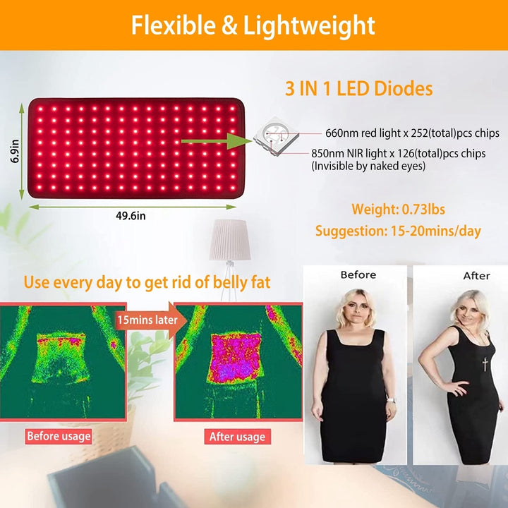 126Pcs LED Red Light Therapy Belt 660nm 850nm Waist Wrap Pad Pain Relief Weight Loss Joint Pain Near Infrared Light Image 7