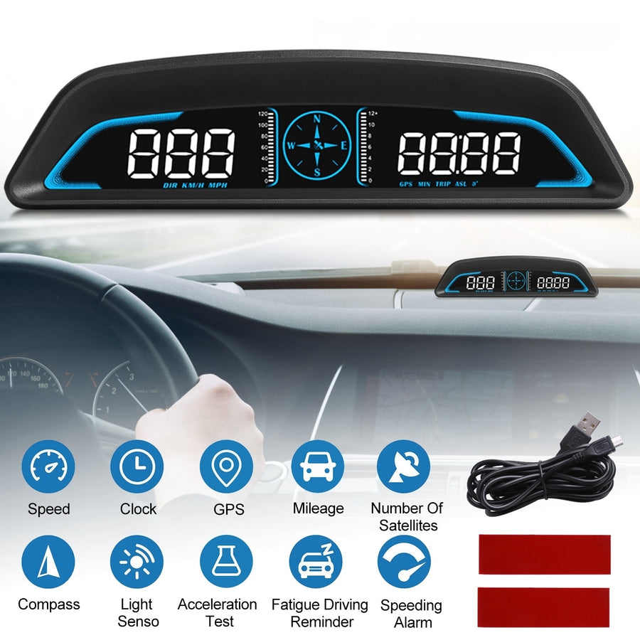 Universal Car HUD GPS Head up Display Speedometer Odometer with Acceleration Time Compass Altitude Driving Distance Over Image 1