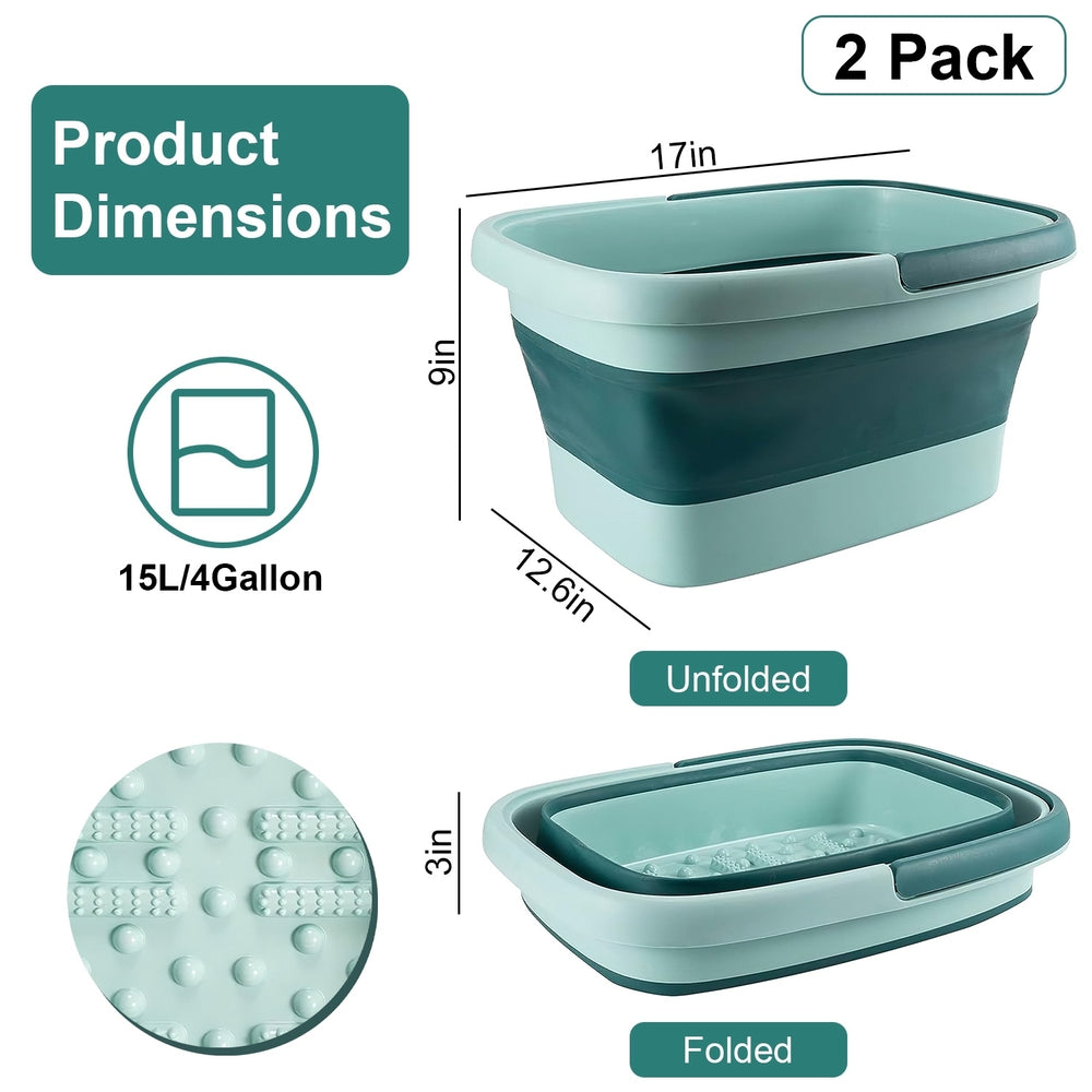 2 Pack Collapsible Foot Bath Basin 15L/4Gallon Foot Soak Tub Multifunctional Foot Bucket with Handle 8 Massage Rollers Image 2