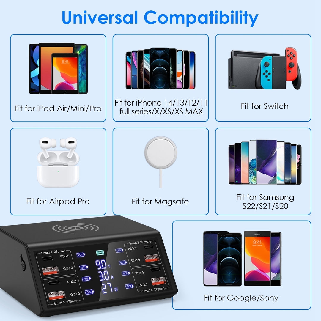 100W USB Charging Station 8 Ports Charging Station Hub PD 27W Quick Charger Wireless Charging Station Fit for iPhone 14 Image 6