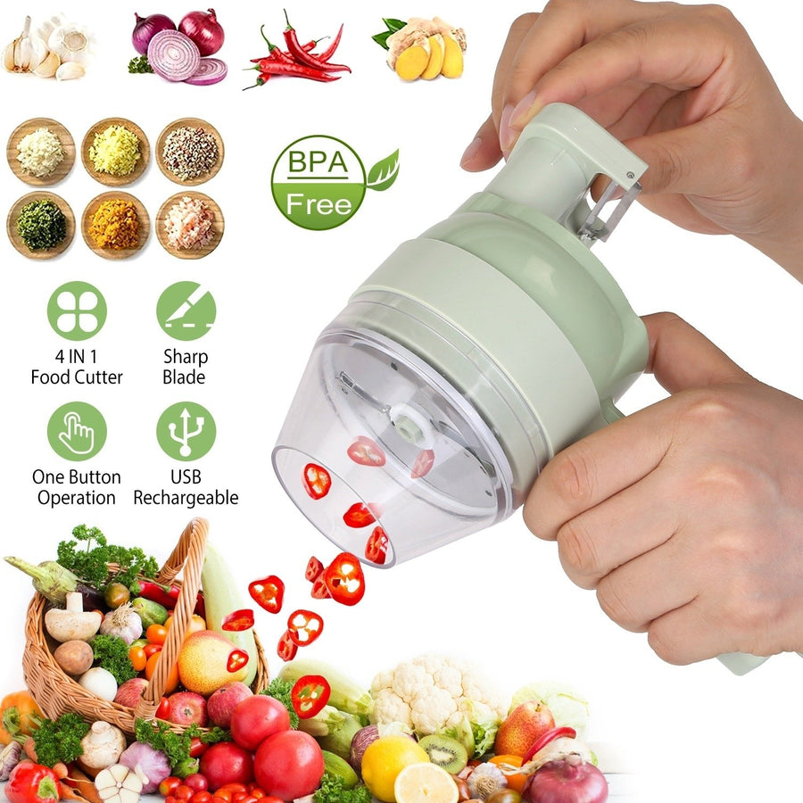 4 in 1 Handheld Electric Vegetable Cutter Mini Food Fruit Chopper Grinder Slicer Dicer Garlic Meat Ginger Mud Masher Image 1