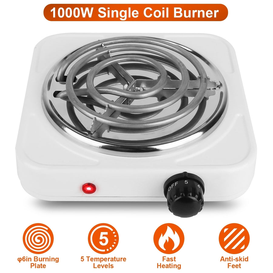 1000W Electric Single Burner Portable Coil Heating Hot Plate Stove Countertop RV Hotplate with Non Slip Rubber Feet 5 Image 1