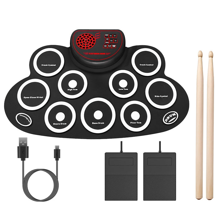 10 Pads Electric Drum Set Foldable 10-Drum Silicon Drum Kit Foldable Electronic Drum Pad Machine with Drum Sticks Image 10