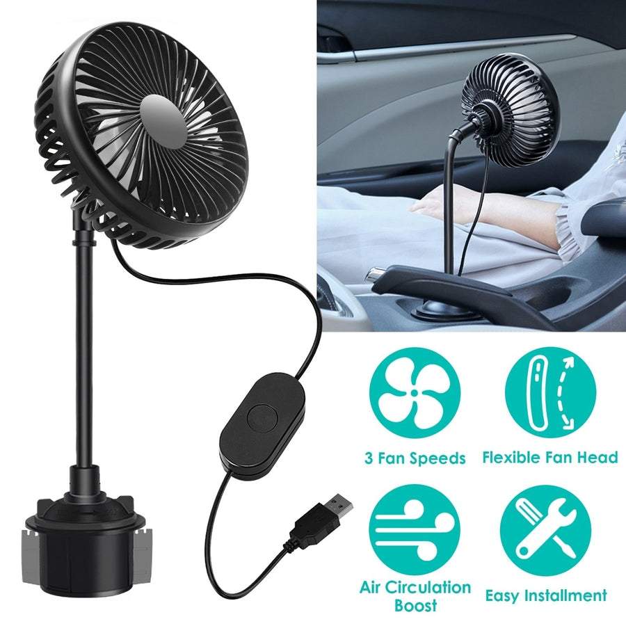Car Cooling Fan Portable Car Cup Holder Fan Adjustable Gooseneck Fan with 3 Speeds for Car Van Truck SUV RV Image 1