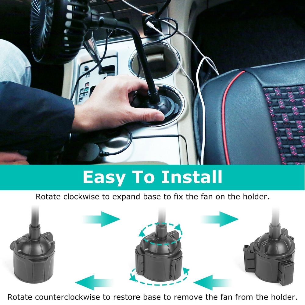 Car Cooling Fan Portable Car Cup Holder Fan Adjustable Gooseneck Fan with 3 Speeds for Car Van Truck SUV RV Image 2