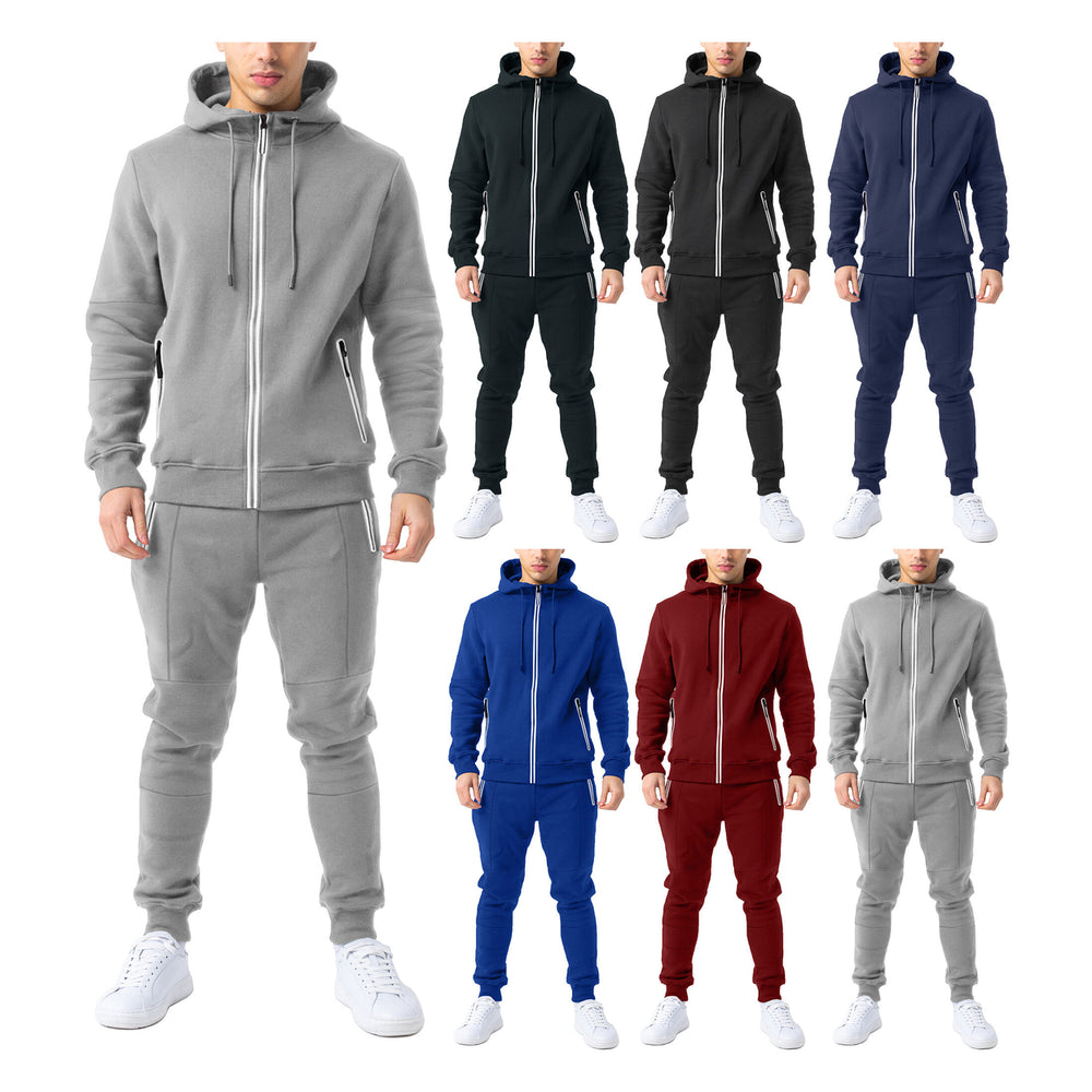2-Pack: Mens Cozy Slim Fit Active Athletic Full Zip Hoodie and Jogger Tracksuit Image 2