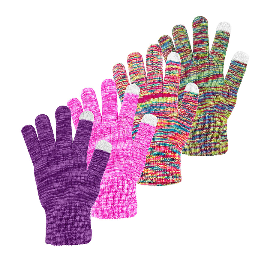 2-Pairs: Womens Winter Warm Soft Knit Touchscreen Multi-Tone Texting Gloves Image 1