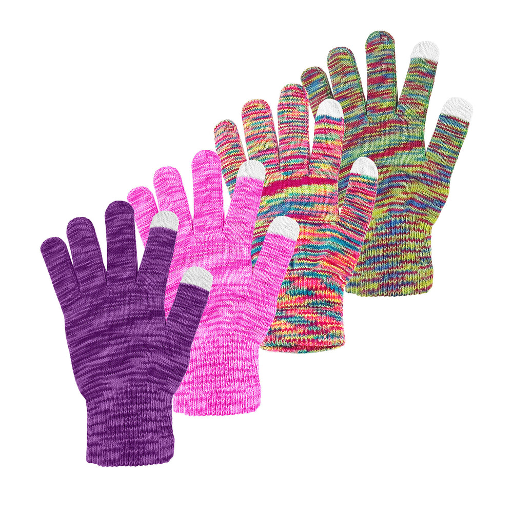 Womens Winter Warm-Soft Knit Touchscreen Multi-Tone Texting Gloves Image 2