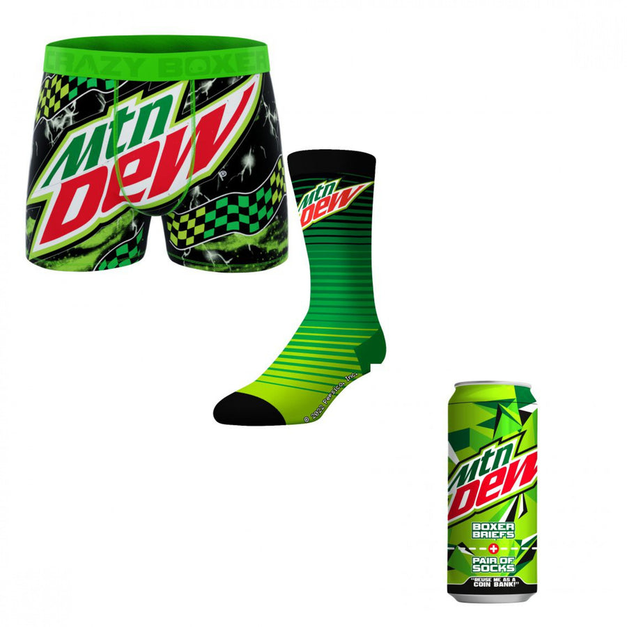 Crazy Boxers Mountain Dew Logo Boxer Briefs and Socks in Soda Can Image 1