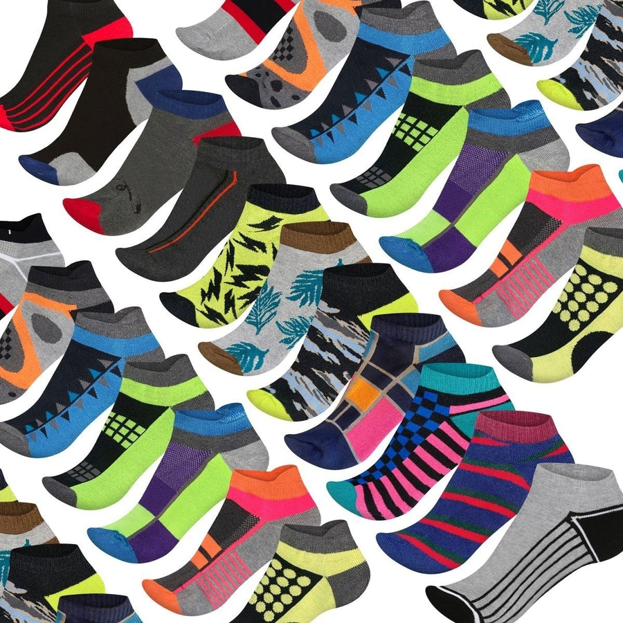 24-Pairs: Mens Moisture Wicking Mesh Performance Ankle Low Cut Cushion Athletic Sole Socks Image 1