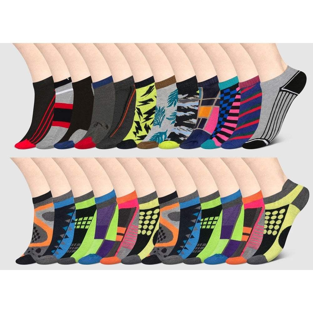 24-Pairs: Mens Moisture Wicking Mesh Performance Ankle Low Cut Cushion Athletic Sole Socks Image 2
