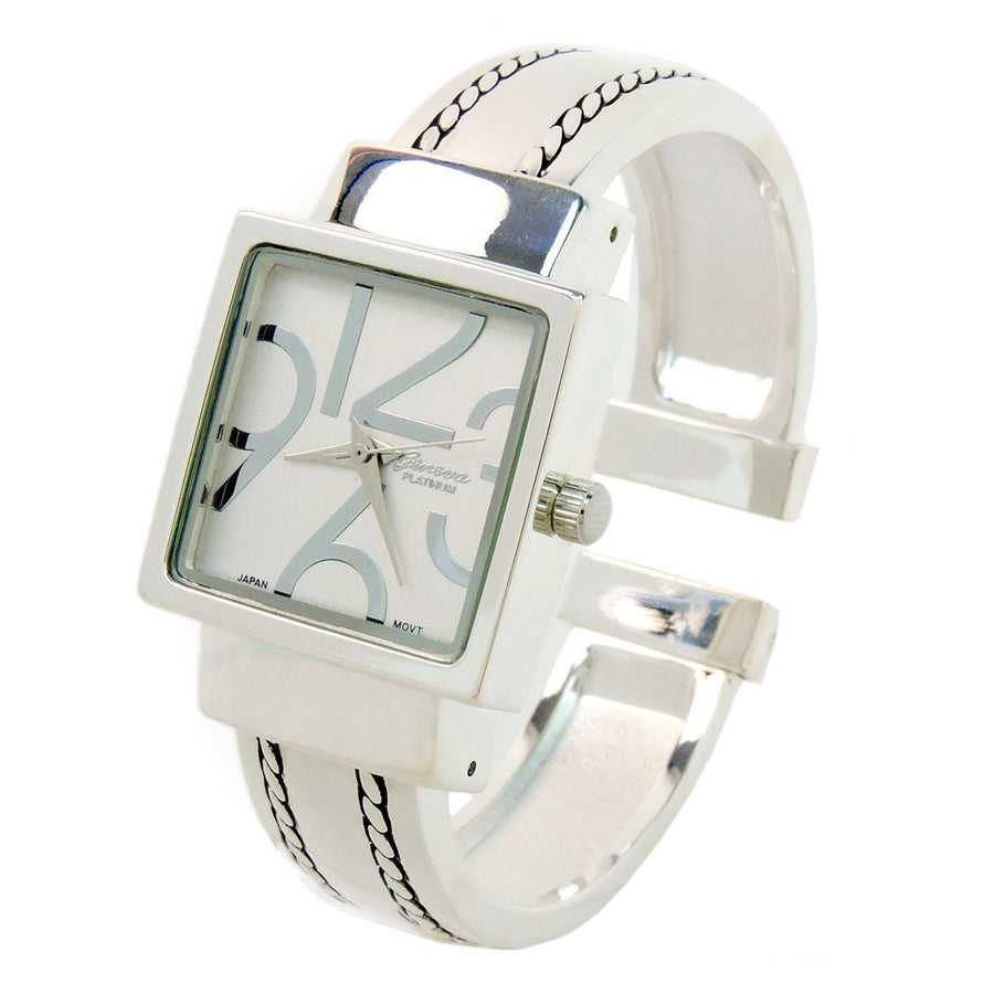 Silver Square Dial with Oversized HoursStitch Style Bangle Cuff Watch for Women Image 1