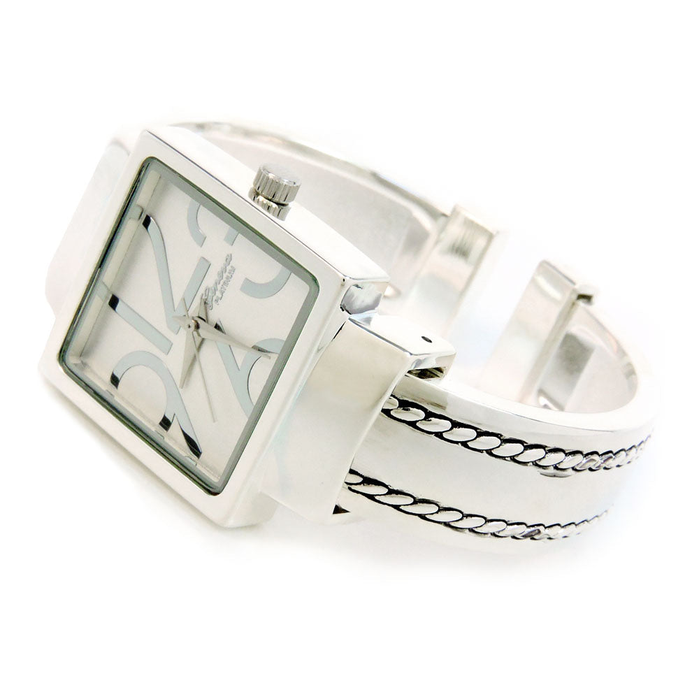 Silver Square Dial with Oversized HoursStitch Style Bangle Cuff Watch for Women Image 2