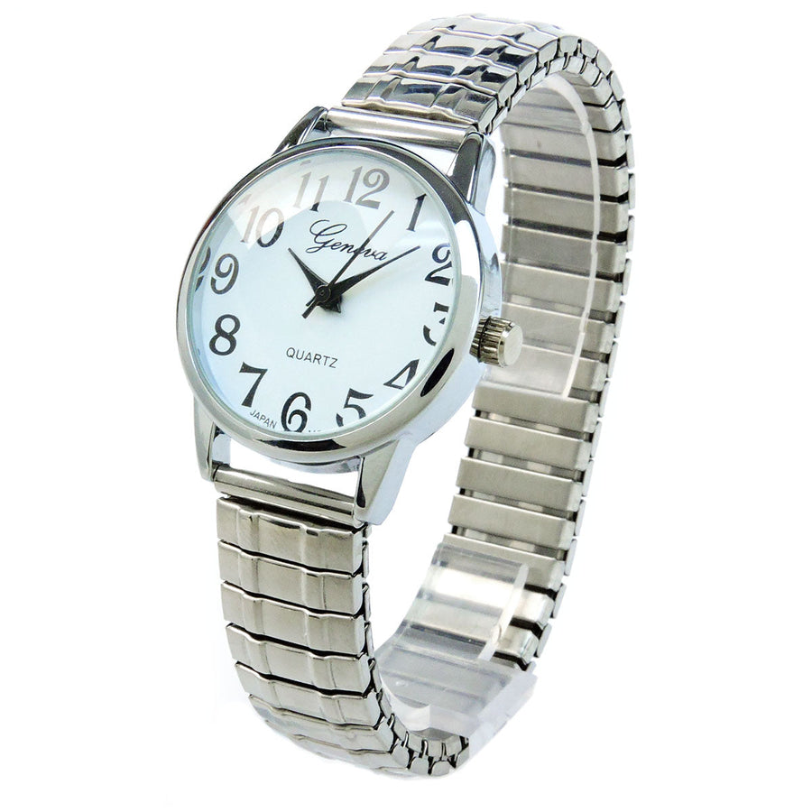 Silver Medium Size Face Easy to Read Stretch Band Watch Image 1