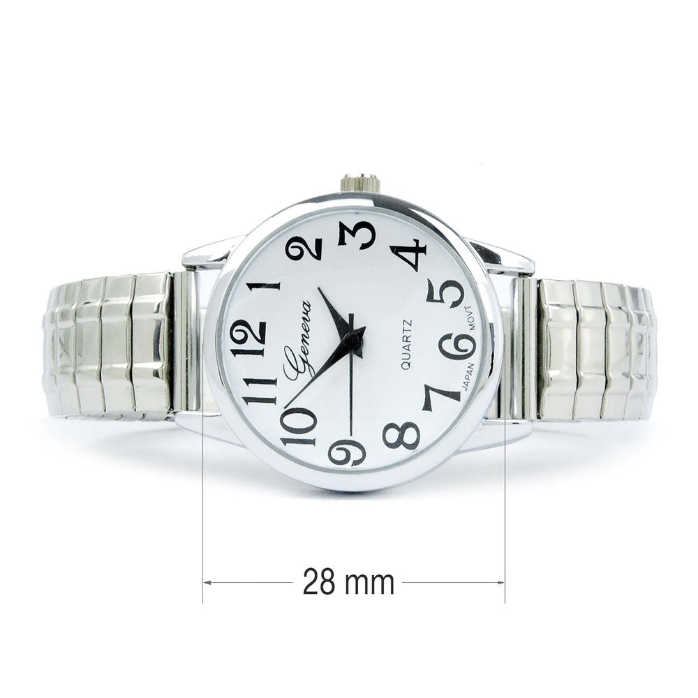 Silver Medium Size Face Easy to Read Stretch Band Watch Image 2