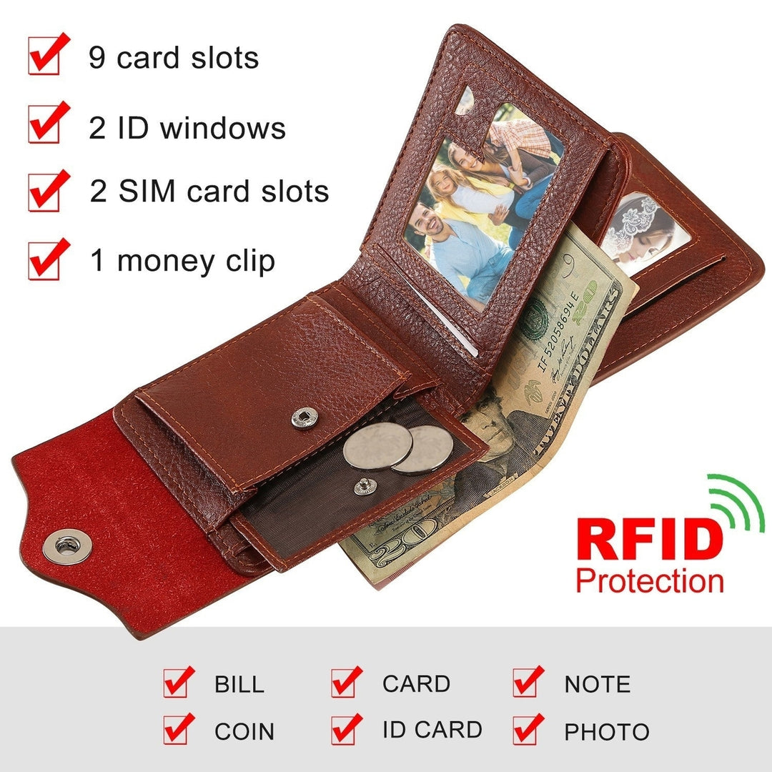 Mens Wallet PU Leather Bifold Purse Slim RFID Blocking Card Holder Cases with 2 ID Window Coin Pocket Image 11