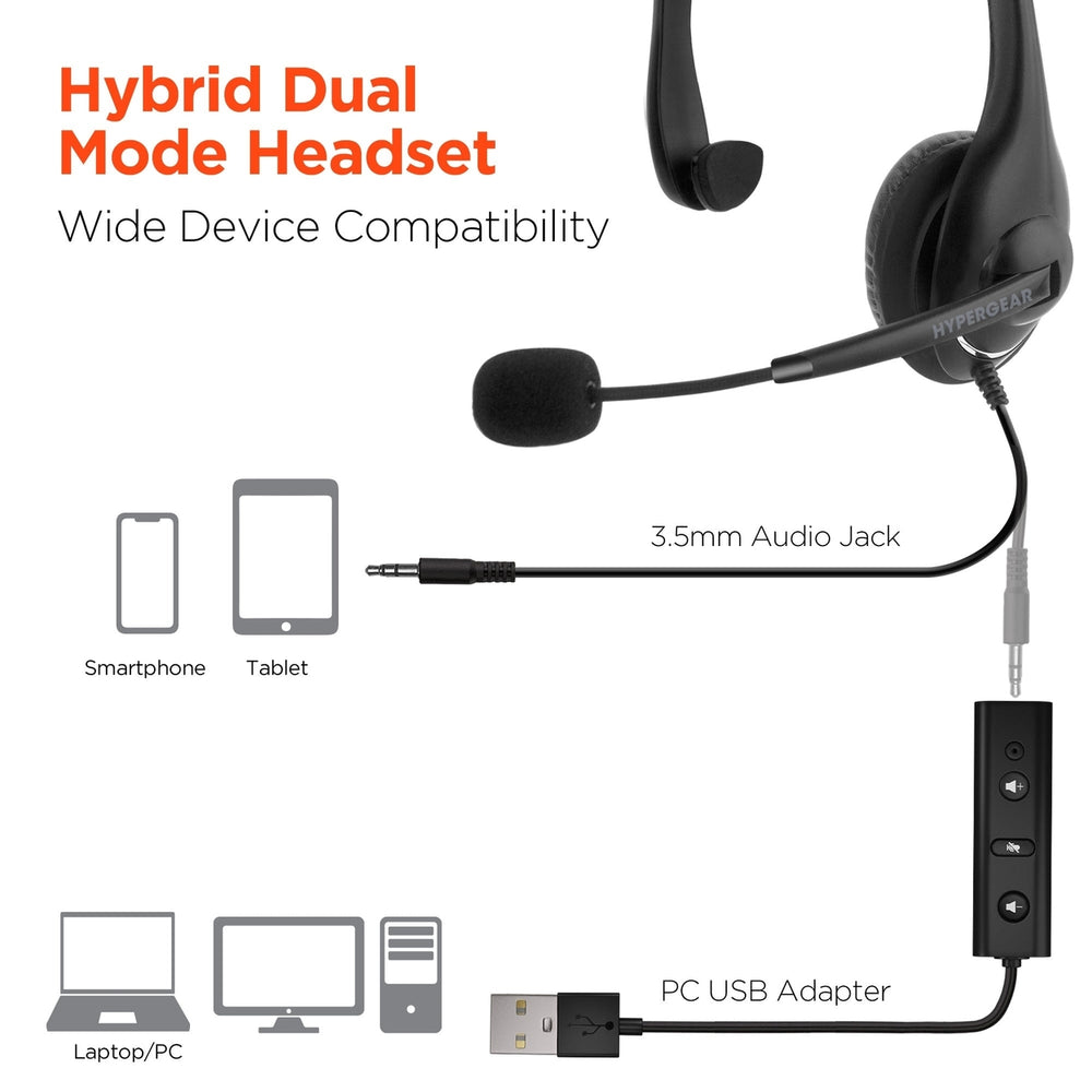 HyperGear V100 Office Professional Wired Headset w 6 Ft Cord (15525-HYP) Image 2