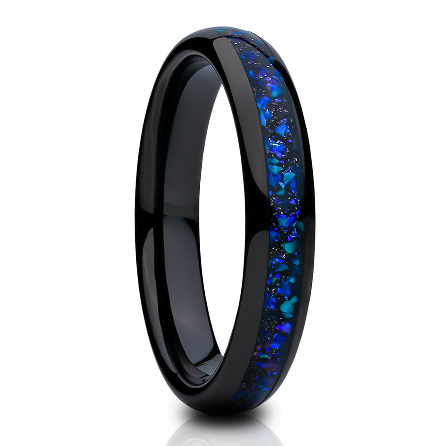 4mm Tungsten Wedding Ring Galaxy Opal Wedding Ring Engagement Ring Black Image 1